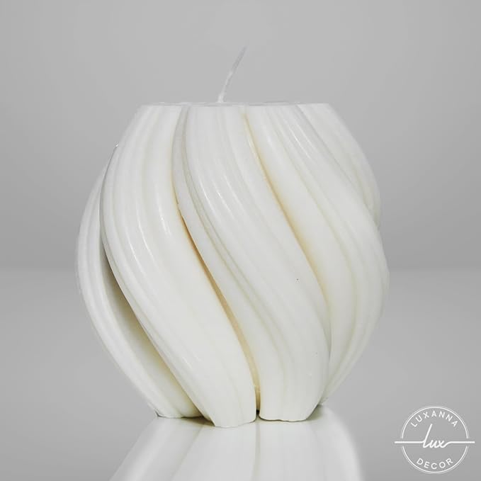 Luxanna Décor Spiral Soy Wax Candle – White Minimalist Aesthetic Home Décor | Long-Lasting Citrus Scent | Handcrafted Gift for Women, Birthdays, Housewarming, Holidays