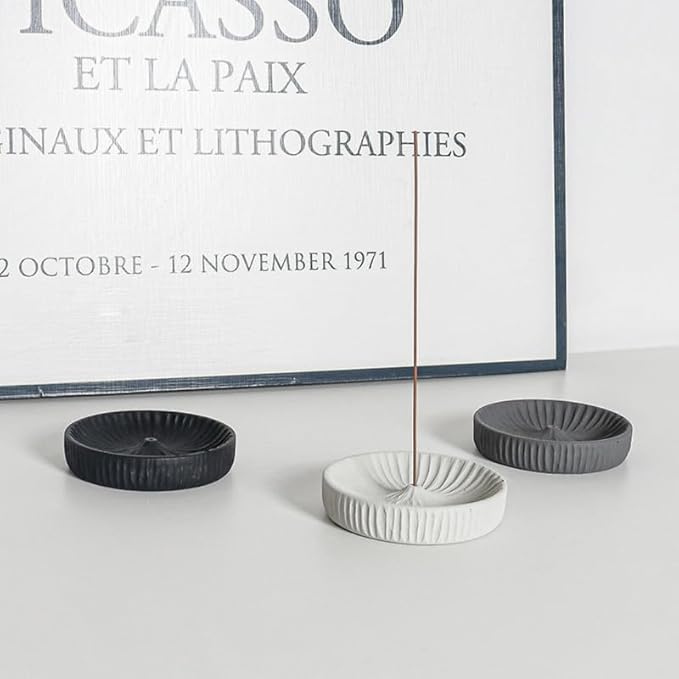 Incense Holder Modern Minimalist Circular Incense Stick Burner for Cones or Sticks for Yoga & Meditation, Enhance Atmosphere,Ceramic Ash Catcher Black