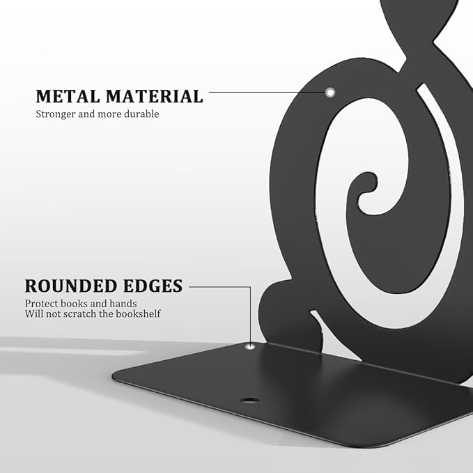 4 Pair Book Ends, Metal BookEnds Heavy Duty bookend (Black 4 Pair)