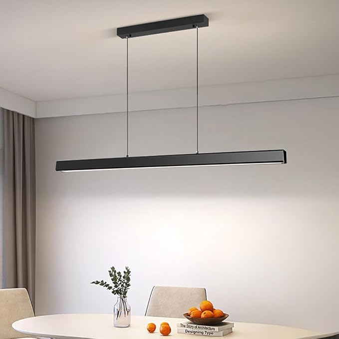 JAYMP Minimalist Linear Pendant Light Dimmable LED Modern Chandelier Dining Room Island Light Restaurant Cafe Bar Office Hanging Lamp Black 45"