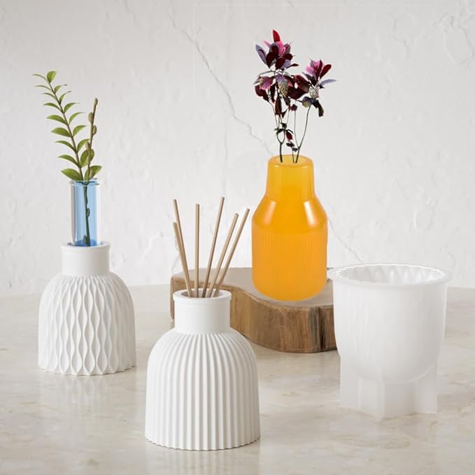 3 pcs Vase Resin Mold,Water ripple Stripes vase Silicone Molds vases resin mold for Resin Art DIY flower bottle mold Pens Holder Perfume Diffuser Bottle molds