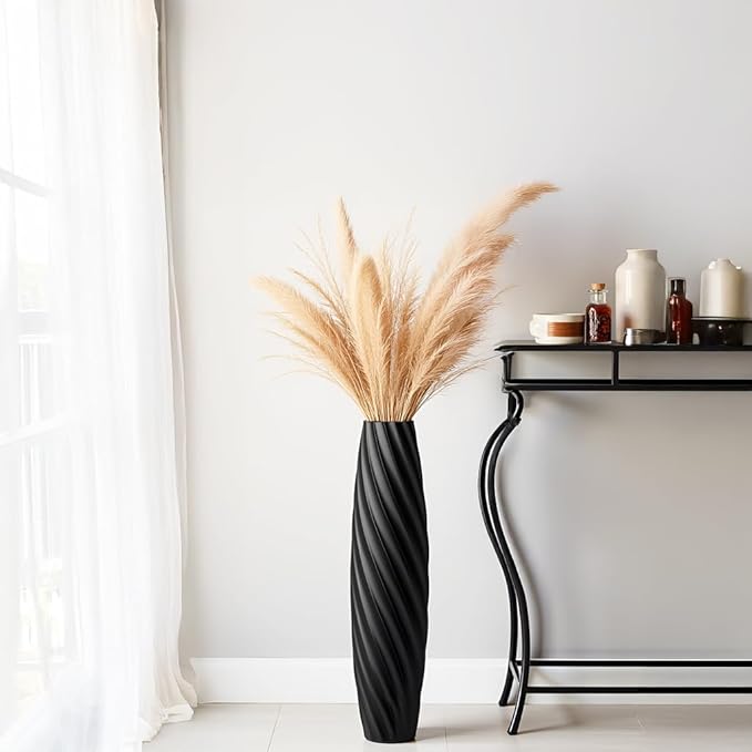 Tall Floor Vase, 23.6 inches Tall Vases Sturdy, Luxury, Textured for Decorative Branches Dried Flowers, Floor Vase for Rustic, Living Room, Shelf Decor (Black)
