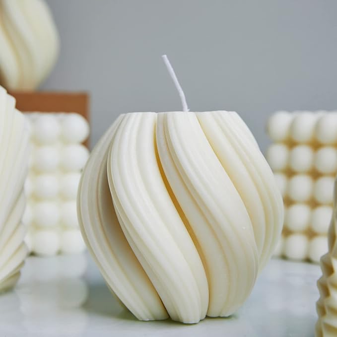 Luxanna Décor Spiral Soy Wax Candle – White Minimalist Aesthetic Home Décor | Long-Lasting Citrus Scent | Handcrafted Gift for Women, Birthdays, Housewarming, Holidays