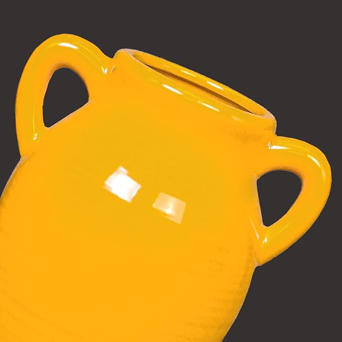 Sunddo Yellow Ceramic Vase 8 Inch - Modern Decorative Vase with 2 Handles for Home Decor, Ideal Centerpiece for Kitchen, Living Room, and Dining Table