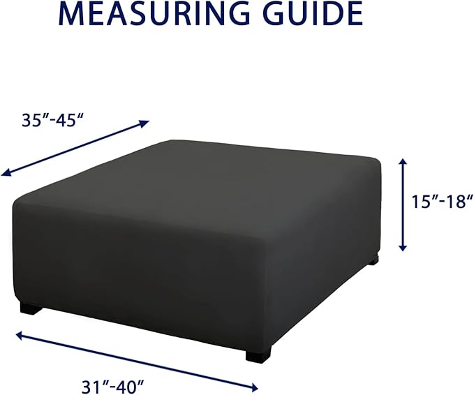 PureFit Super Stretch Form Fit Square Ottoman Cover Rectangle - Ottoman Slipcovers for Foot Stool & Folding Storage Furniture for Living Room with Nonslip Elastic Bottom (Medium-XL, Dark Gray)