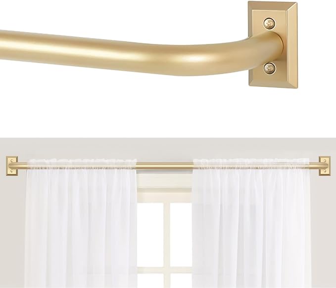 Gold Wrap Around Curtain Rods 72 to 144":Blackout Heavy Duty Adjustable Long Window Curtain Rod Room Darkening,Modern Industrial Curved French Return Metal Drapery Rods Easy Install,Brass Gold