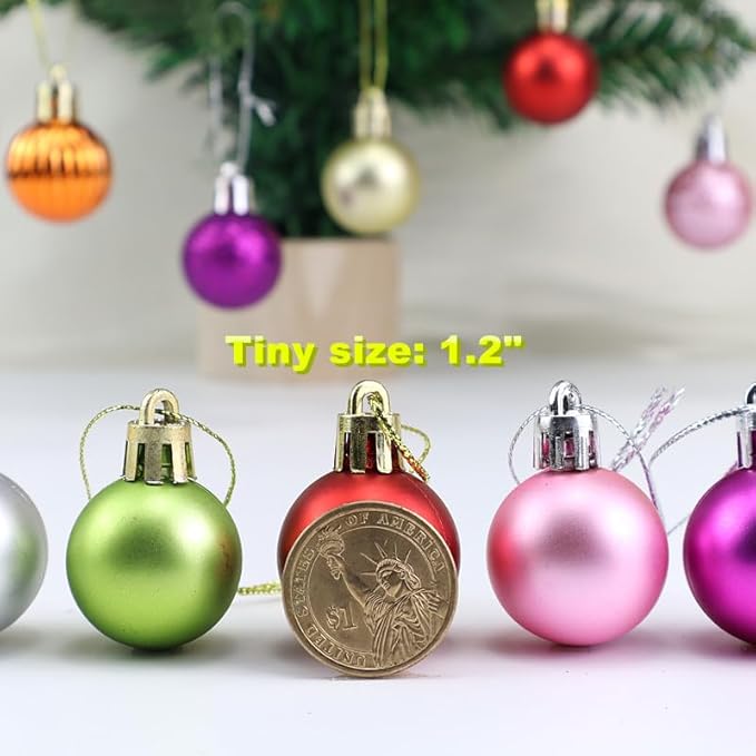 ALIMITOPIA 24pcs Christmas Ball Baubles 1.2 inches Shatterproof Plastic Hanging Balls Pendant for Tiny Xmas Tree Decoration (Tiny Size;Blue)