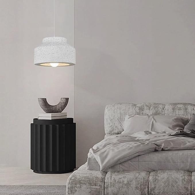 Modern Minimalist Concrete Pendant Light White Textured Stone Pendant Lamp Japanese Nordic Hanging Lamp for Dining Room Kitchen Island Bedroom Lighting