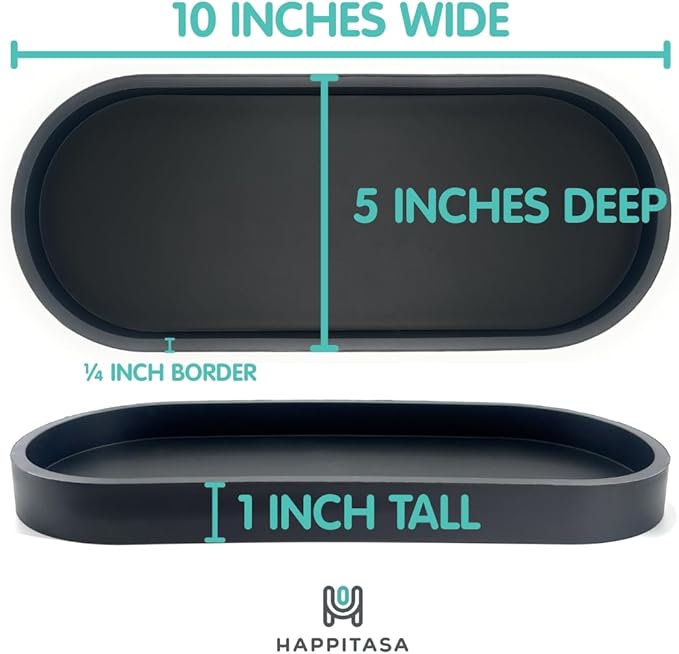 Happitasa Premium 12” x 5” Silicone Vanity Tray | Sink and Surface Organizer with Sturdy Non-Slip Base | Heat Safe, Dishwasher Safe (Sand Dollar)