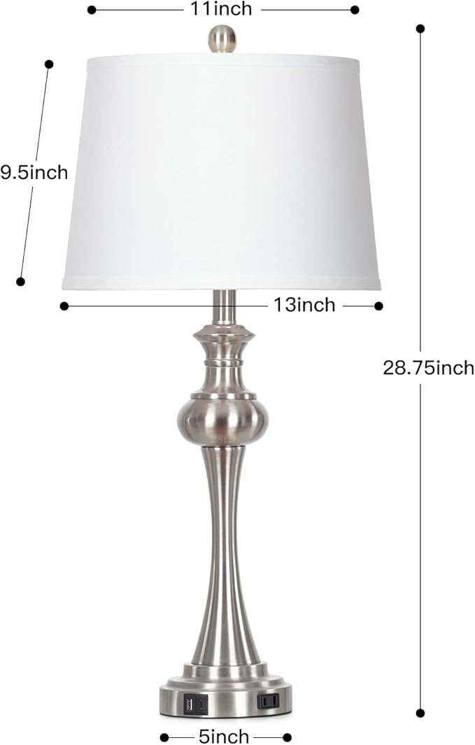 28.75" Silver Table Lamps for Living Room,Touch Lamps for Bedrooms Bedside Lamp 3-Way Dimmable Touch Control, Modern Silver Nightstand Lamp Fabric Shade Mid Century Accent Style（Bulb Inclued）