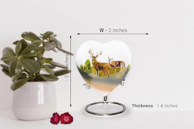 Bold & Divine Deer Print Design Urn | Mini Heart Cremation Urn with Stand & Premium Box | Honor Your Loved One with Urn Heart Shaped - Perfect for Adults & Infants