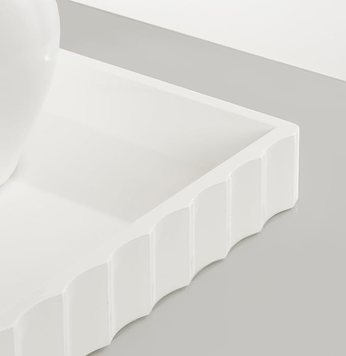 Kate and Laurel Lissi Decorative Rectangle Tray with Wavy Design, 16 x 12, White, Modern Scalloped Serving Tray for Coffee Table Ottoman, Dining Table, or Entryway Catch-All Tray