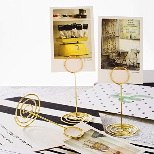 TecUnite 24 Pieces 3.35 Inch Table Number Holder Place Card Photo Holder Picture Name Menu Clips Memo Cards Stand for Wedding Reception Anniversary Birthday Party Centerpieces (Gold)