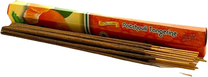 Govinda Premium Incense - 120 Incense Sticks, Masala Coated (Patchouli Tangerine)
