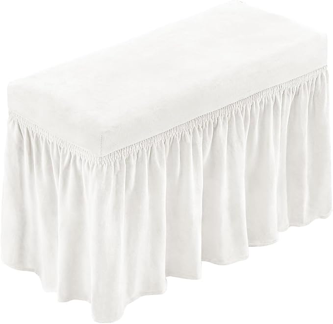 NICEEC Spandex Stretch Piano Bench Cover with Skirt Removable Ottoman Cover Rectangular Washable Stool Slipcover for Duet Piano Bench Seat Cushion Protector(White)