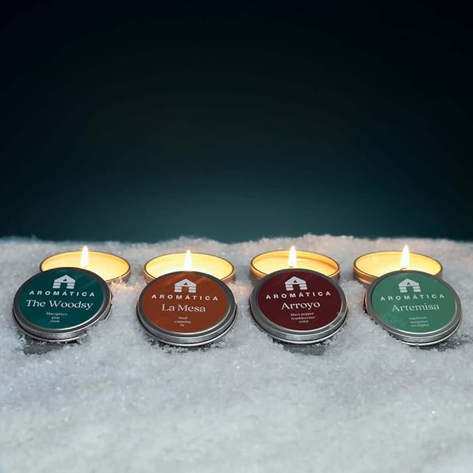 Bluecorn Aromática Scented Candle Sample Set, 7 Clean Burn Coconut Wax Tins, Mountain Lilac, White Lily, Paloma, The Woodsy, Artemisa, La Mesa & Arroyo, Small Candles for Home Decor & Gifts, 2.75 Oz
