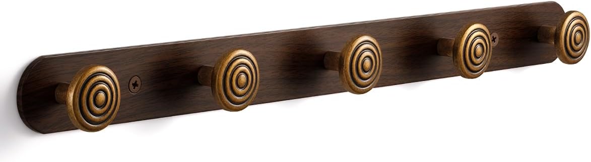1 Pack Coat Rack Wall Mounted Antique Brass Wood Towel Hooks for Bathrooms Wall Hooks for Hanging Coat Robe Hooks Kitchen Decorative Heavy Duty Zinc Alloy