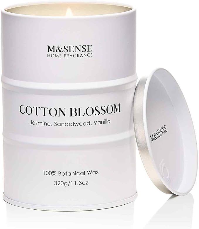 M&SENSE Cotton Blossom Scented Candles Natural Non Toxic, Aromatherapy Candle for Stress Relief Meditation Relaxing, Housewarming Gifts for Women Men, 11.3oz 70 Hour Long Burning