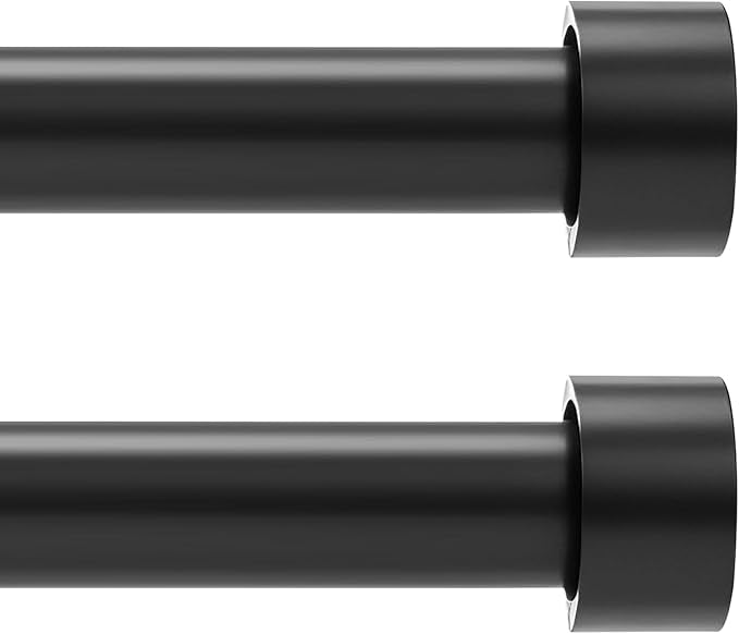 Heavy Duty Adjustable Steel Curtain Rod - 1 Inch Diameter, End Cap Design, Extends 30 to 168 Inches, 2 Pack, Black