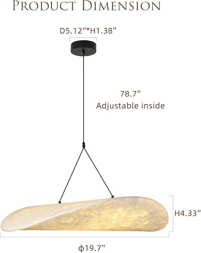 Light Adjustable Height Modern Silk Pendant Light in Wabi-Sabi Aesthetics Cloud Design for Dining Room, Study (Length 19.69inch)