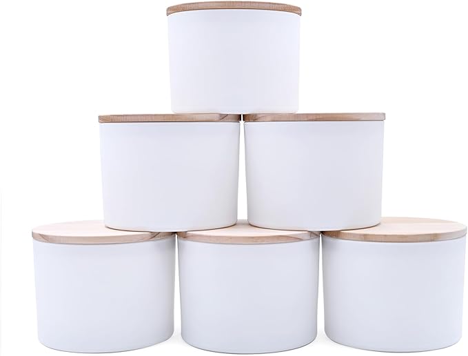 18 OZ Thick Candle Jars for Making Candles 6 Pcs, Empty Jars with Wood Lids for Candle Making, Sample Container,Matte White