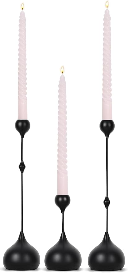 Candle Holders Set of 3 - Taper Candle Holders for Table Decor, Elegant Minimalist Design, Perfect for Weddings, Parties, and Home Decor (Black)