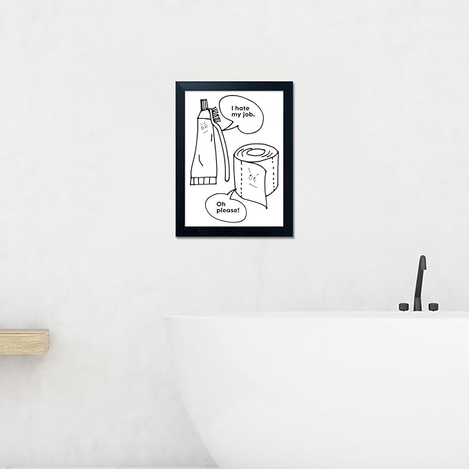 Black and White Bathroom Wall Decor Funny Bathroom Quote Wall Art Framed Cute Canvas Print Pictures Artwork for Wall