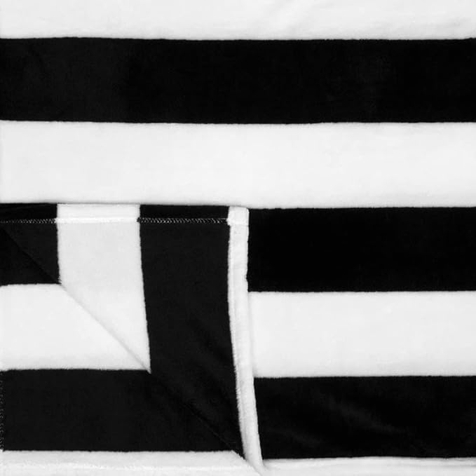 PAVILIA Striped Throw Blanket for Sofa Couch | Soft Flannel Fleece Stripe Black and White Decorative Throw | Warm Cozy Lightweight Microfiber | 50 x 60 Inches