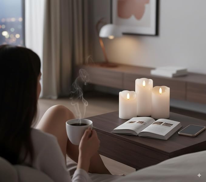 VENTA Set of 3 Ivory & White Pillar Candles | Real Wax Battery Operated Flickering LED Candles with Remote | Timeless Decor for Farmhouse, Modern & Mantel Displays