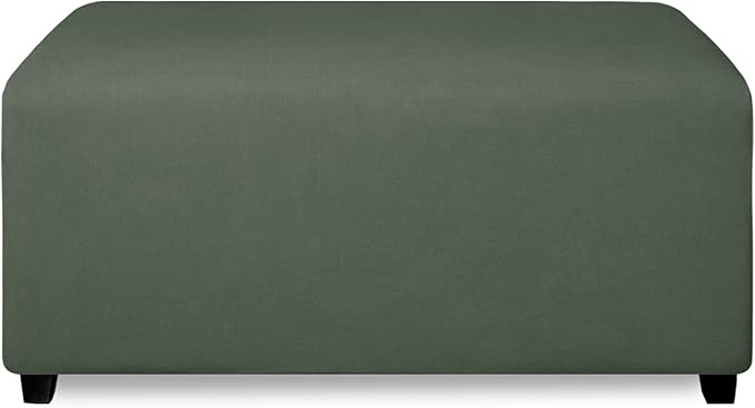 PureFit Super Stretch Soft Form Fit Ottoman Cover Rectangle - Ottoman Slipcovers for Foot Stool & Folding Storage Furniture for Living Room with Nonslip Elastic Bottom (Medium, Grayish Green)
