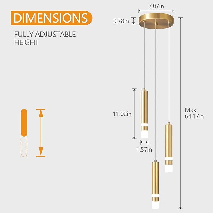Modern Pendant Light Kitchen Fixture Dimmable LED Gold Mini Pendant Lighting fo Kitchen Island Bedroom Bedside Table Small Pendant Lights (3-Light)