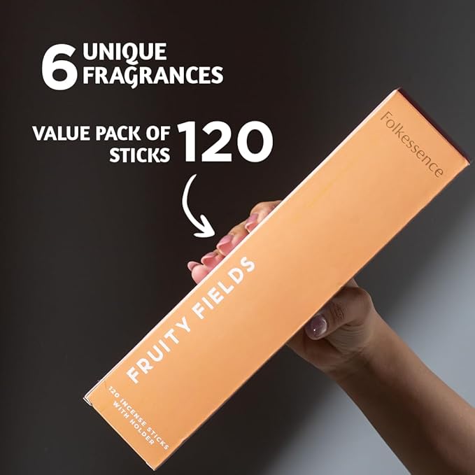 Folkulture Incense Sticks with Holder | Set of 6 (120) Organic Xmas Insence-Sticks | 45 Mins Burn Time | Strawberry, Mango, Ocean Breeze, Pineapple Incenses or Xmas Scents for Women