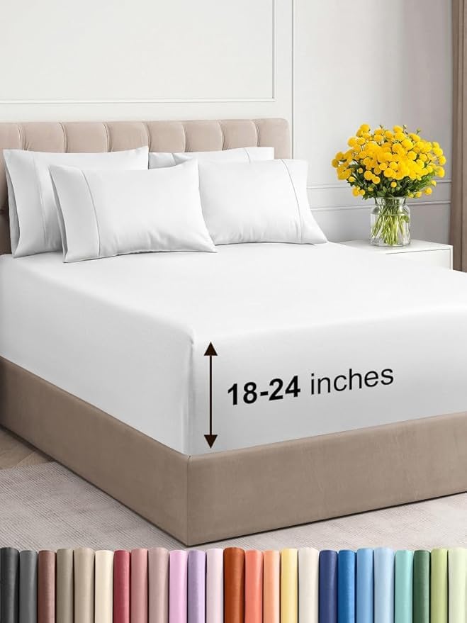 Extra Deep Full Sheet Set - 6 Piece Breathable and Cooling Sheets - Hotel Luxury Bed Sheets Set - Easy & Secure Fit - Soft, Wrinkle Free and Comfy Sheets Set - White Sheet Set with Extra Deep Pockets