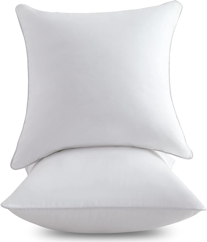 FAVRIQ 18 x 18 Pillow Inserts (Set of 2) - 18 Inch Square Interior Sofa Throw Pillow with 100% Cotton Cover - Decorative Pillow Insert Pair - White Couch Pillow