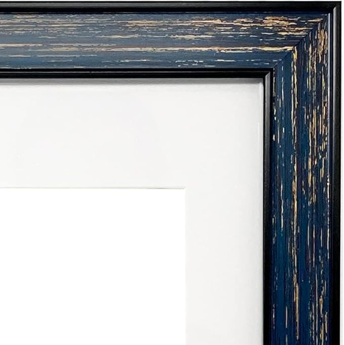 Isaac Jacobs 11x14 (Matted 8x10) Navy w/Gold (Vertical & Horizontal) Double Border Picture Frame, Wall-Mountable, Made for Photo Gallery and Wall Art, Home or Office (11x14, Navy W/Gold)