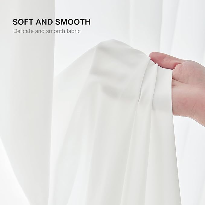 Anmao Non-See-Through Off White Privacy Semi Sheer Curtains for Living Room 45 Inch Length 2 Panels Set, Light Filtering That Let Light in Rod Pocket Window Drapes for Bedroom, 52W x 45L, Ivory White