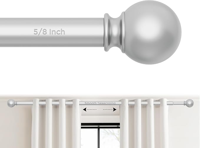Silver Curtain Rods 18 to 60 Inches(1.5-5 Feet),5/8 inch Splicing Drapery Rods,Small Curtain Rods Set,Size: 18''-60'',Silver