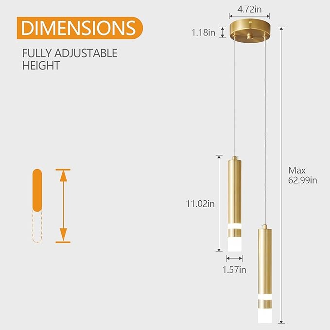 Modern Pendant Light Kitchen Fixture Dimmable LED Gold Mini Pendant Lighting fo Kitchen Island Bedroom Bedside Table Small Pendant Lights (2-Light)