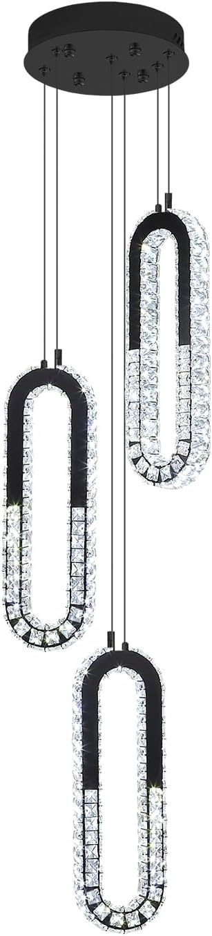 Modern Crystal Chandeliers LED Pendant Lighting Ring Black Flush Mount Ceiling Lights Fixture Mini Chandeliers for Dining Room Kitchen Island Hallway