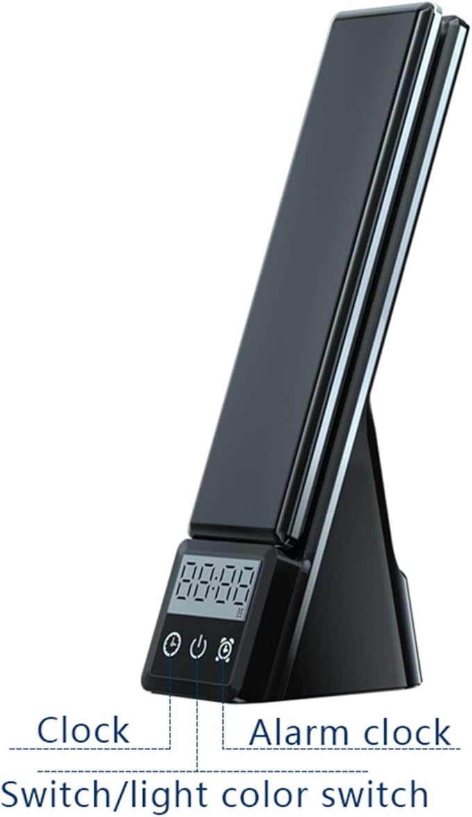 Multi-Functional Desk lamp with Wireless Charger N61 Black, Featuring Clock, Alarm, Adjustable Lighting, and Supporting All wirelessly Chargeable Phones, Watches, and Earphones.