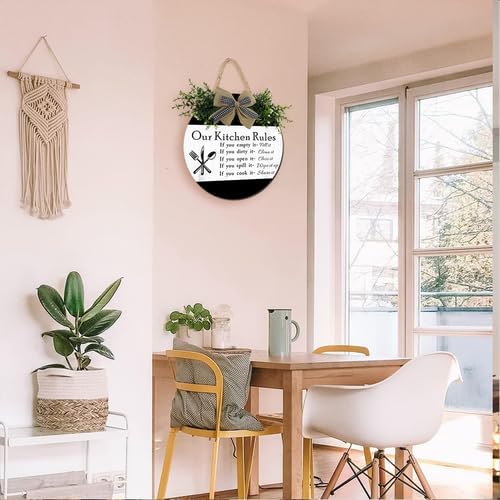 Wooden Our Kitchen Rules Sign 12inch, Rustic Wood Kitchen Hanging Decoration, Cute Eat Decoration for Kitchen Home Dining Room Cafe Restaurant