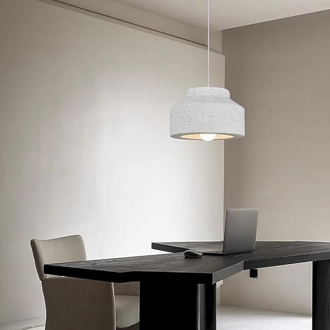 Modern Minimalist Concrete Pendant Light White Textured Stone Pendant Lamp Japanese Nordic Hanging Lamp for Dining Room Kitchen Island Bedroom Lighting
