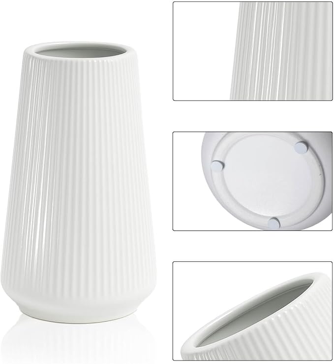 White Ceramic Vase – Frosted Elegant Flower Vase for Pampas Grass, Dried or Fresh Flowers, Modern Minimalist Farmhouse Home Decor for Living Room, Dining Table, Wedding Centerpiece