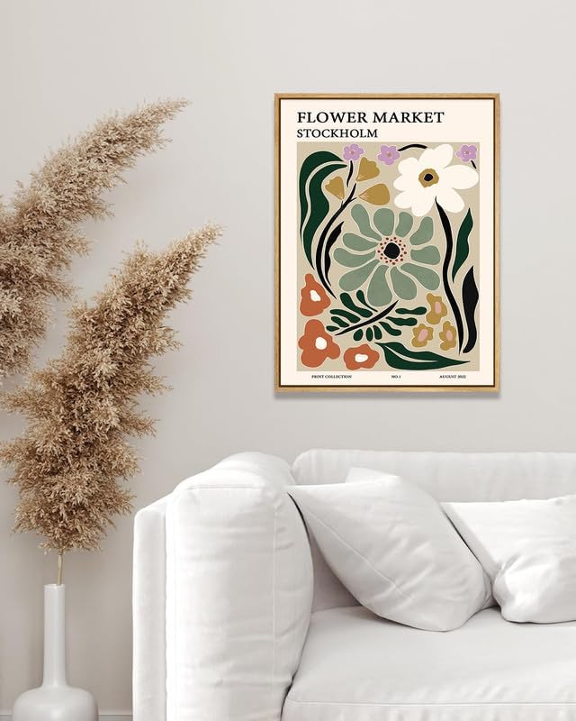 Zzuyi Flower Market Framed Wall Art,Botanical Decor, Large Wall Art for Living Room, Bed Room, Office- 24"x32" Natural Framed