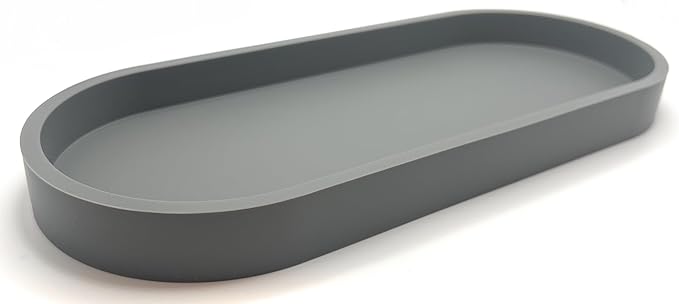 Happitasa Premium 12” x 5” Silicone Vanity Tray | Sink and Surface Organizer with Sturdy Non-Slip Base | Heat Safe, Dishwasher Safe (Grey)