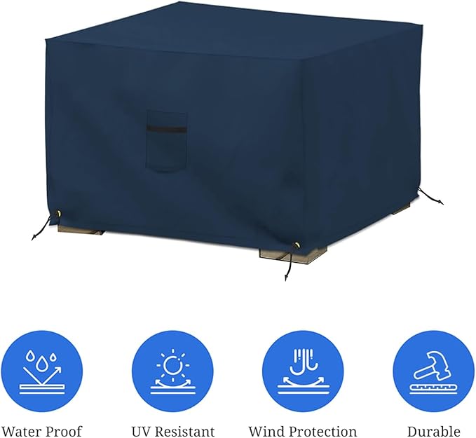 Covers & All Outdoor Ottoman Cover, 12 Oz PVC Polyester, Waterproof Ottoman Slipcover Resists Tear and UV, Square Patio Furniture Covers for Indoor/Outdoor Use (34" L x 34" W x 18" H, Blue)