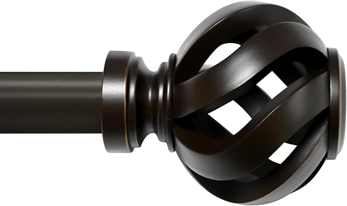 Curtain Rod for Windows 48 to 84 inches: 1 inch Diameter Heavy-duty Adjustable Decorative Curtain Rod, Bronze Boho Rustic Drapery Rods with Twisted Cage Finials for Bedroom & Living Room