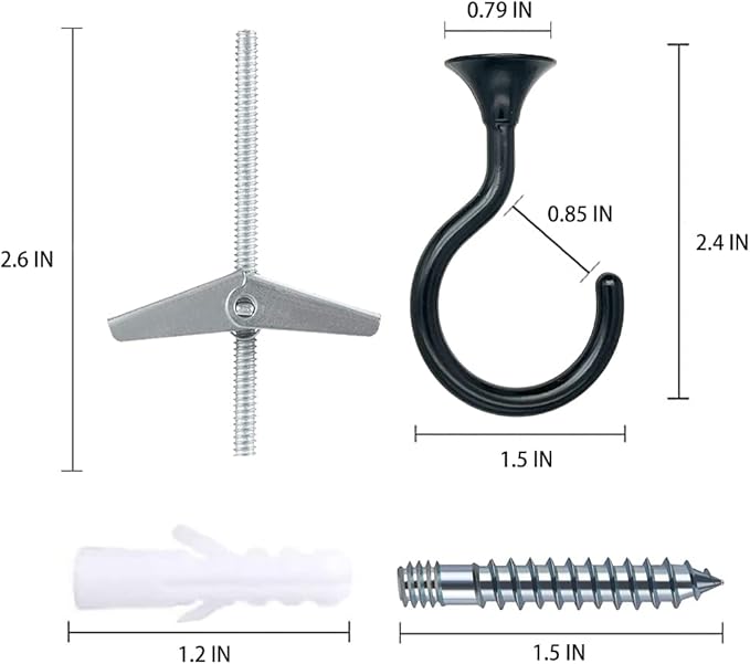 4 Sets Ceiling Hook Large Swag Heavy Duty Swag Hook with Hardware for Hanging Plants Ceiling Easy Installation Cavity Wall Dry Wall Indoor & Outdoor (4 Sets Black)