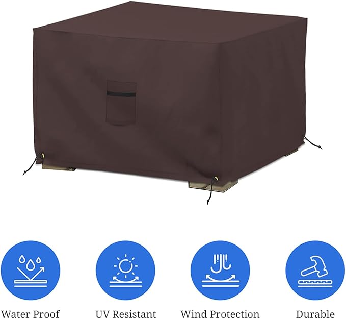 Covers & All Outdoor Ottoman Cover, 12 Oz PVC Coated Polyester, Waterproof Ottoman Slipcover, Square Patio Furniture Covers Suitable for Indoor and Outdoor Use (21" L x 21" W x 17" H, Coffee)