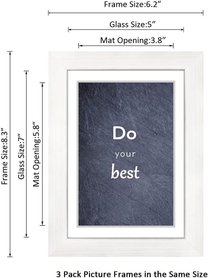 5x7 Picture Frame Set of 3 with Real Glass for Pictures 4x6 with Mat or 5x7 Without Mat, Wall Gallery or Tabletop display Photo Frames in White